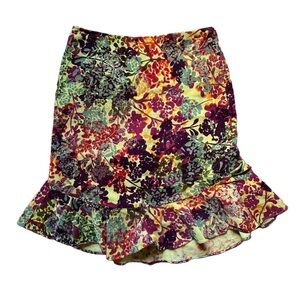 Odille Vintage Velvet Floral Ruffle Hem Skirt Size 6
